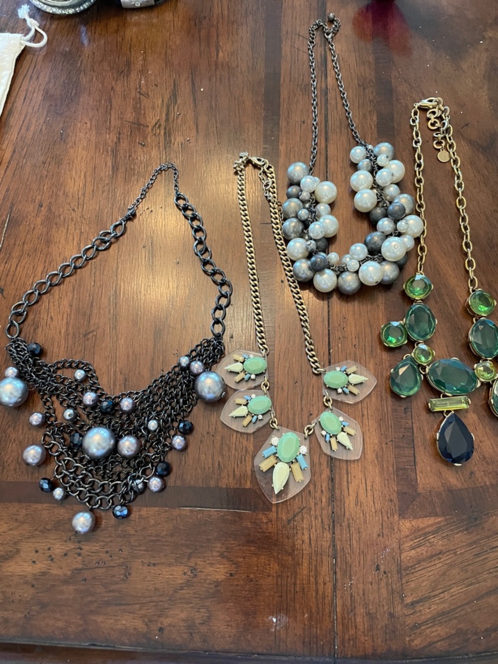 Multi-Statement Fashion Necklace Set in Black, Gray, Green